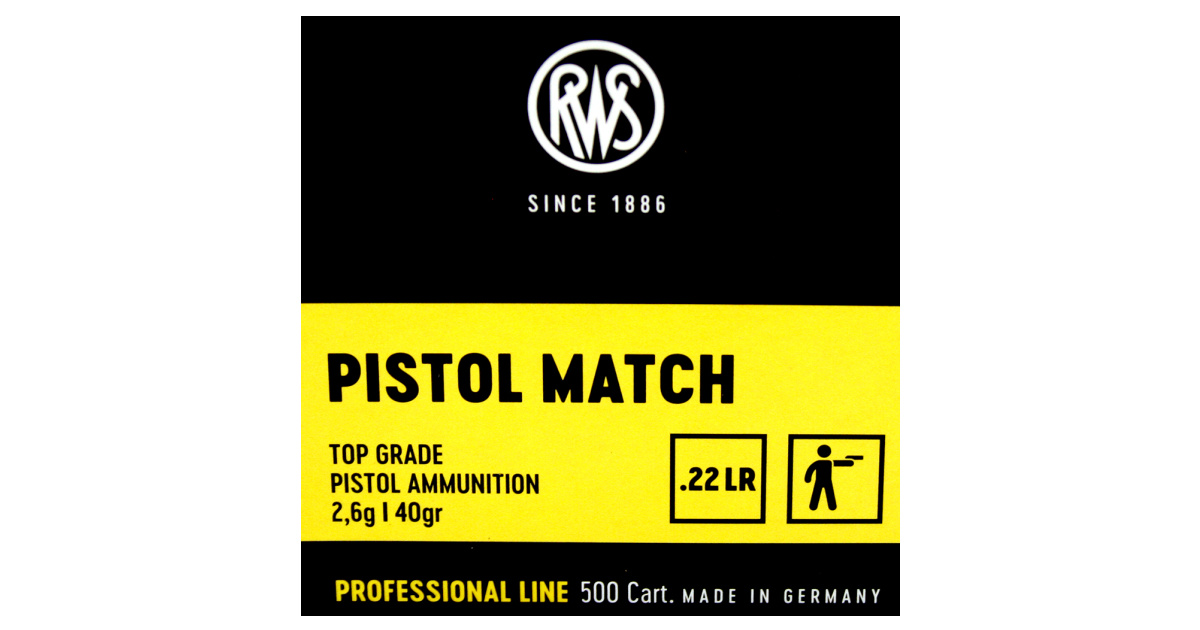 50 Stück Schuss RWS 22 l r lfb KK Munition PISTOL MATCH 40grs 2 6g LRN Blei Rundkopf 275m s