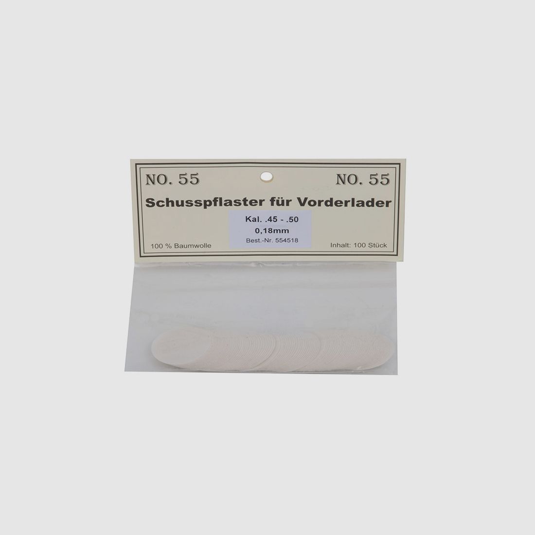 Match Schusspflaster fĂĽr Vorderlader No. 55 0,18 mm Kaliber .45 -.50