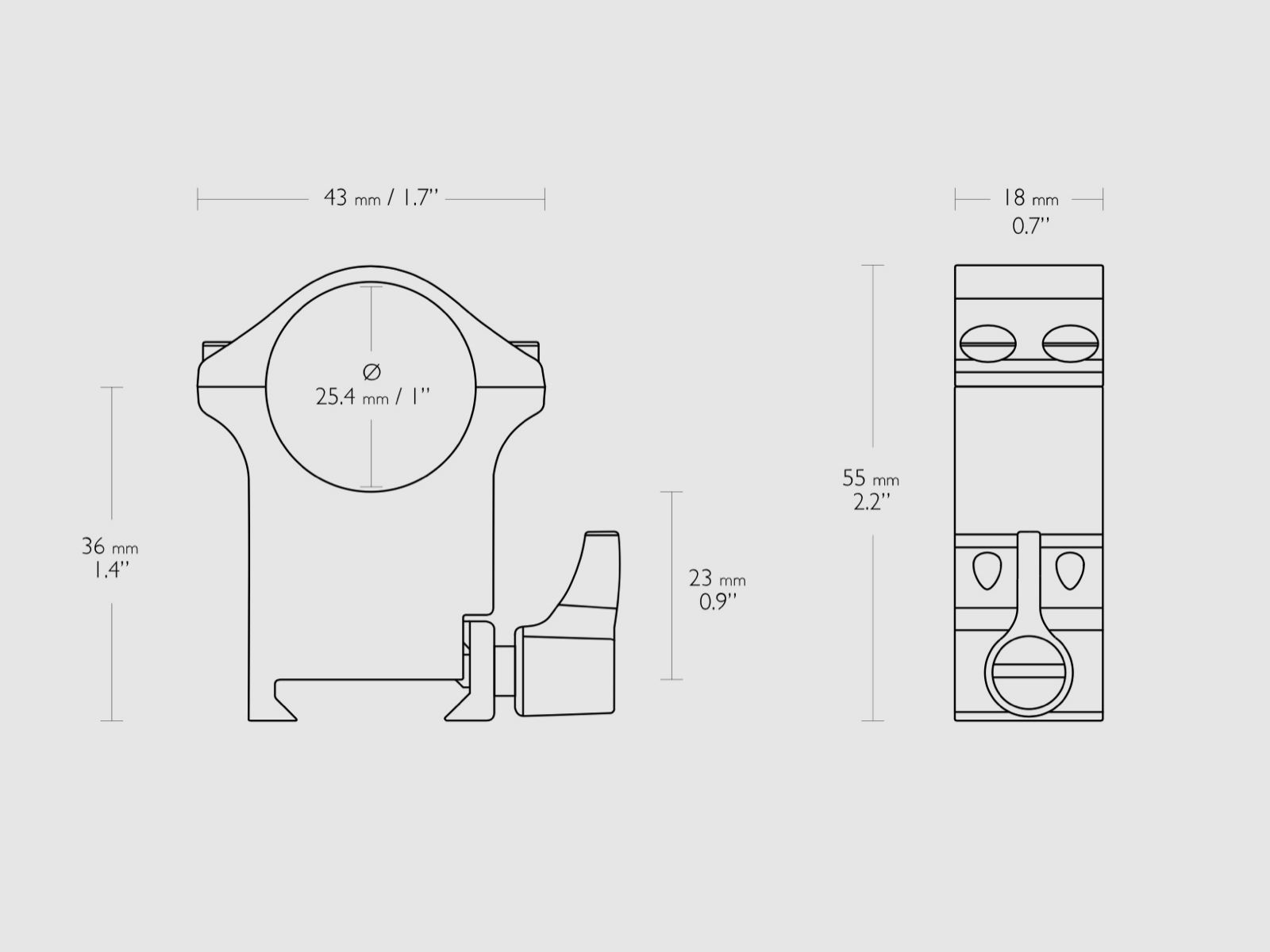 HAWKE 23103 Professional Steel Ring Mounts Weaver Extra High 55mm 1 Inch Quick Release