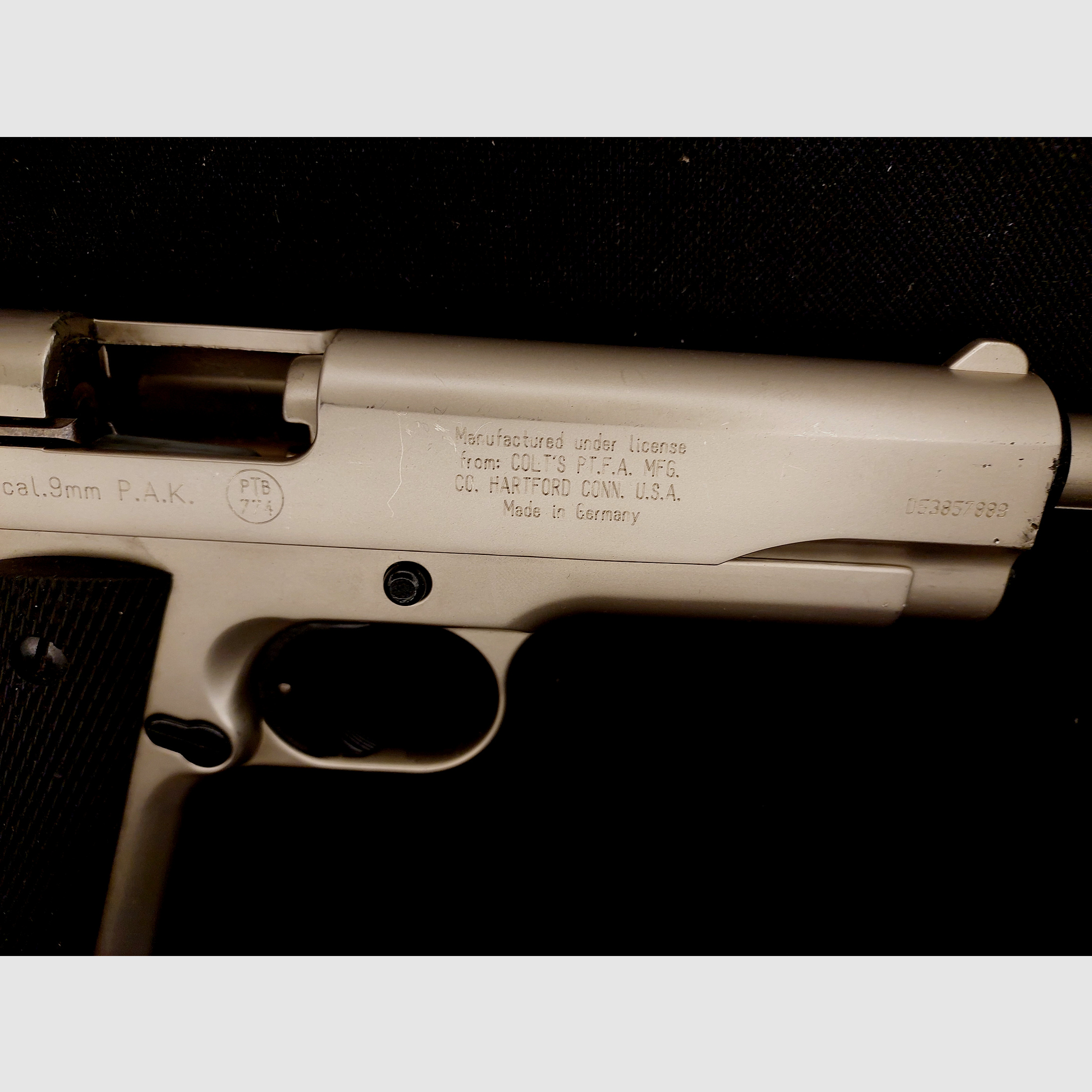 Colt Government 1911 A1 blank firing pistol 9mm P.A.K. nickel (PTB 774)