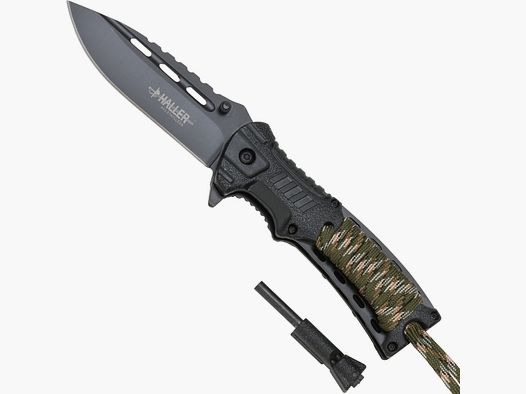 Cuchillo de bolsillo con encendedor de supervivencia, envoltura de paracord, cuchillo de exterior