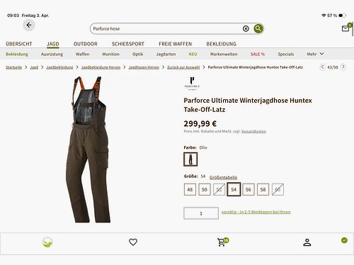 Parforce Ultimate HunTEX Winter Thermo Pants 52/L - Bib with suspenders