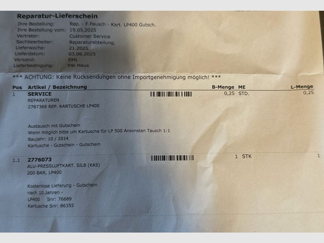 Pressluftkartusche Walther LP 400