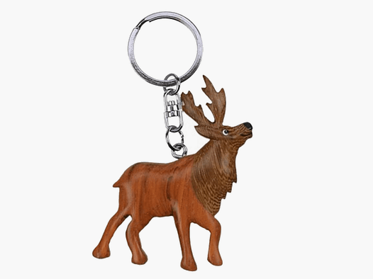 Porte-clés en bois cerf rouge