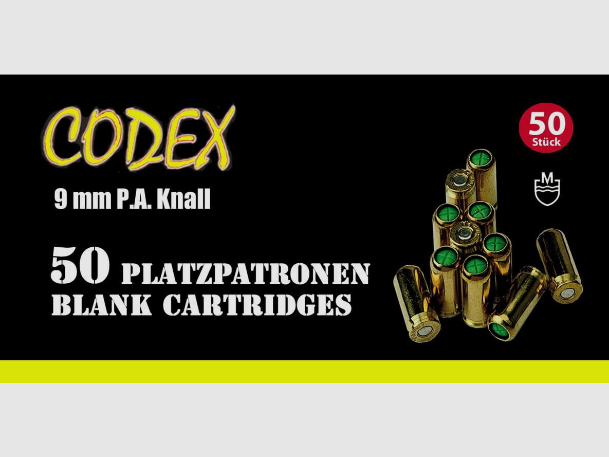 Codex 9 mm P.A.K. Platzpatronen - 50 Stk.