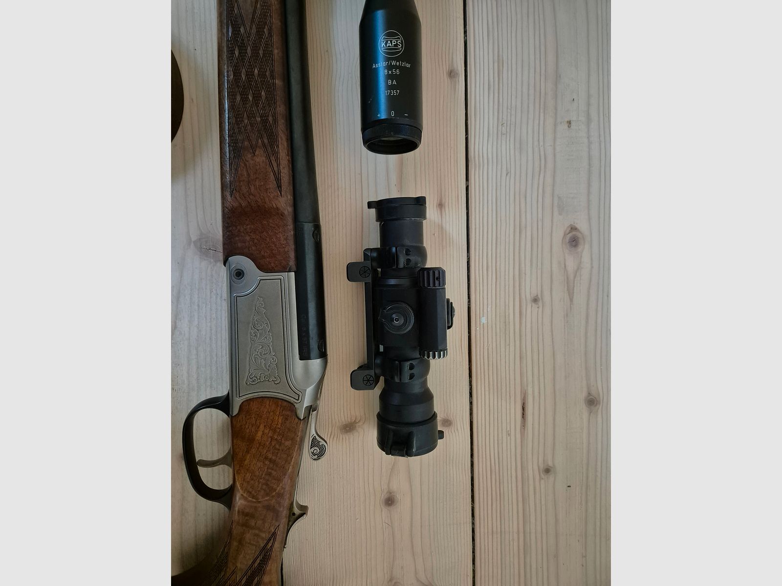 Doppietta Bock Blaser / Sauer 97 8x57IRS con capsule e Aimpoint