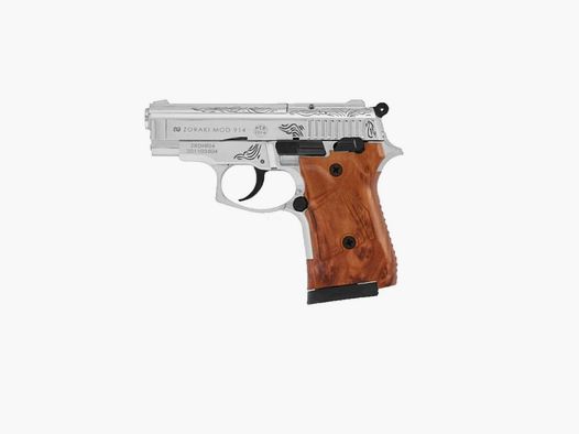 Zoraki 914-P Chrome engraved blank firing pistol 9 mm P.A.K.