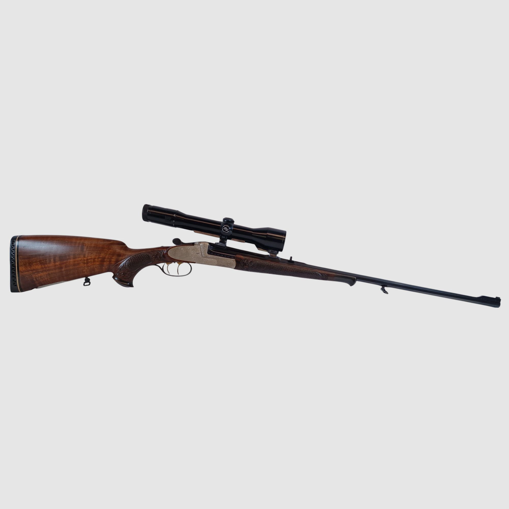 Outschar Ferlach Seitenschloss Kipplaufbüchse im Kal. 6,5x57R mit variabler Zeiss Optik