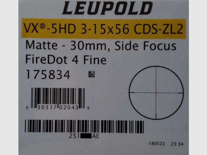 Neuware vom Fachhandel - Zielfernrohr Leupold VX-5HD 3-15x56mm Absehen 4 mit LP und ASV CDS-ZL2