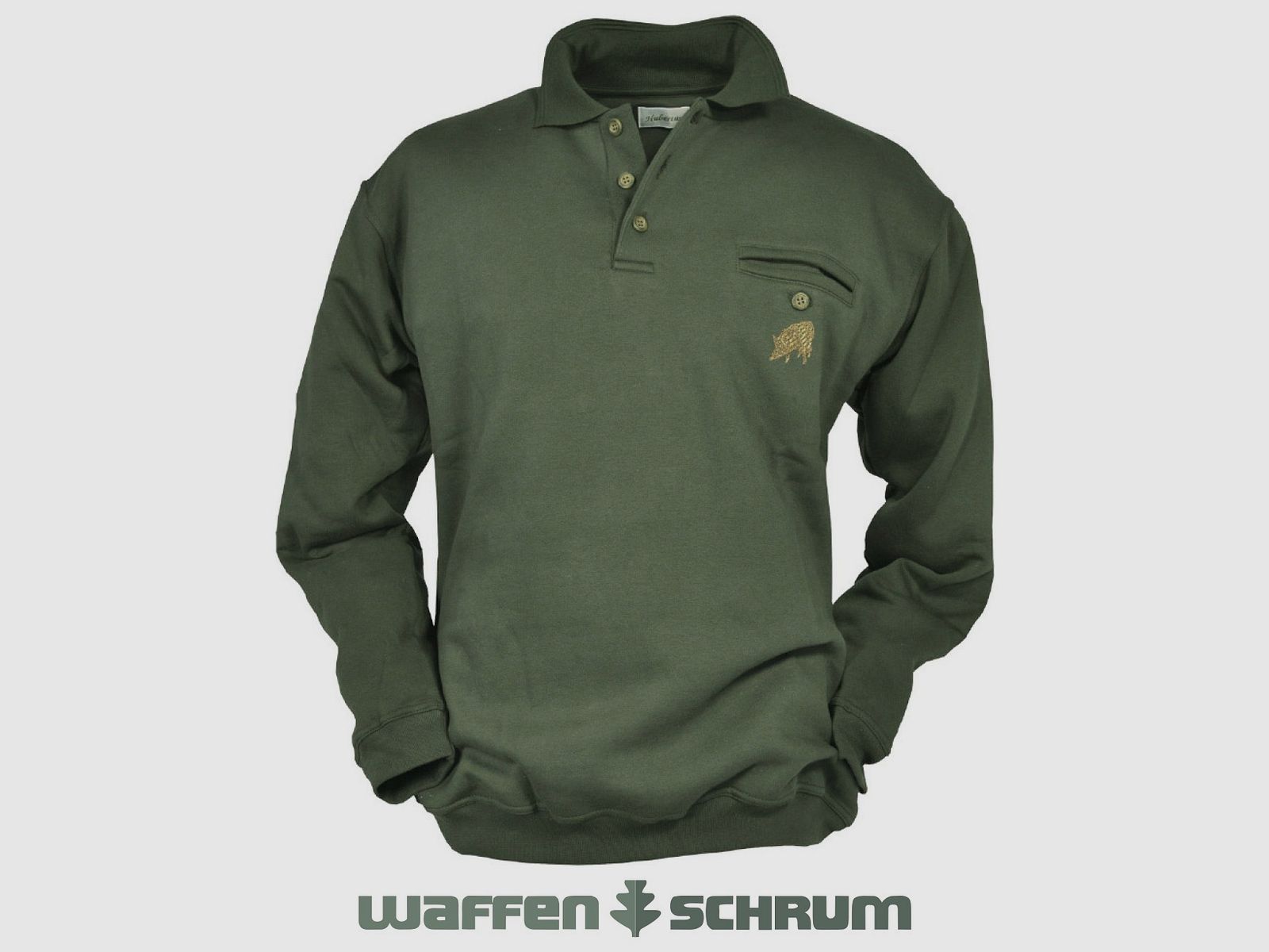 Maglione Hubertus con ricamo di cinghiale oliva