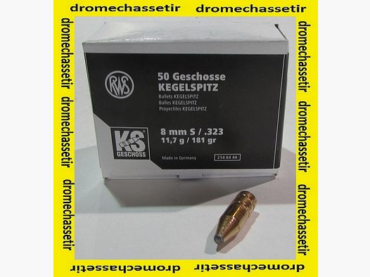 50 pocisków RWS, KS, 181 grain, kal. 8mm 323&Prime;