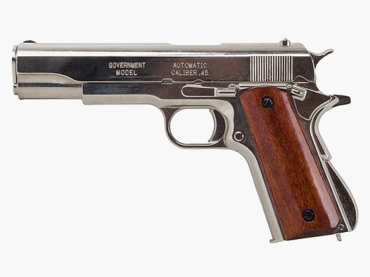 Denix Deko Automatik Pistole Colt Government M1911A1 Kaliber .45 LĂ¤nge 24 cm nickel