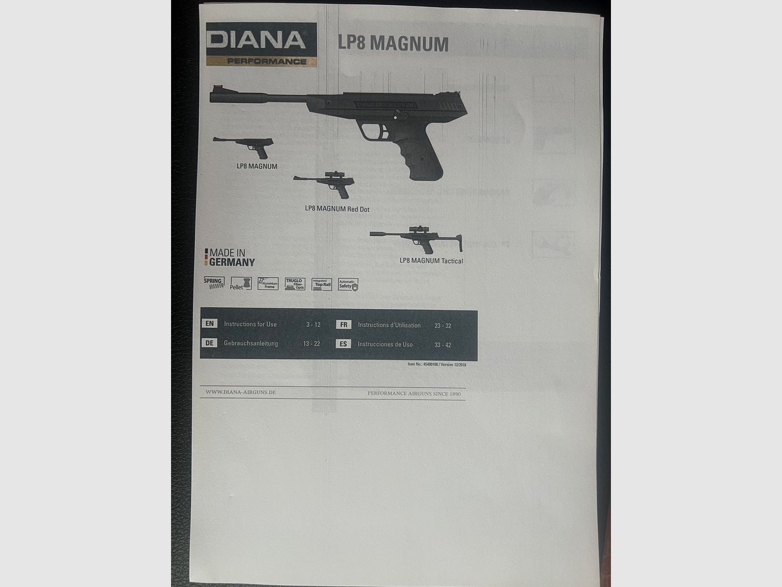 Diana LP8 Magnum Pistolet à air tactique