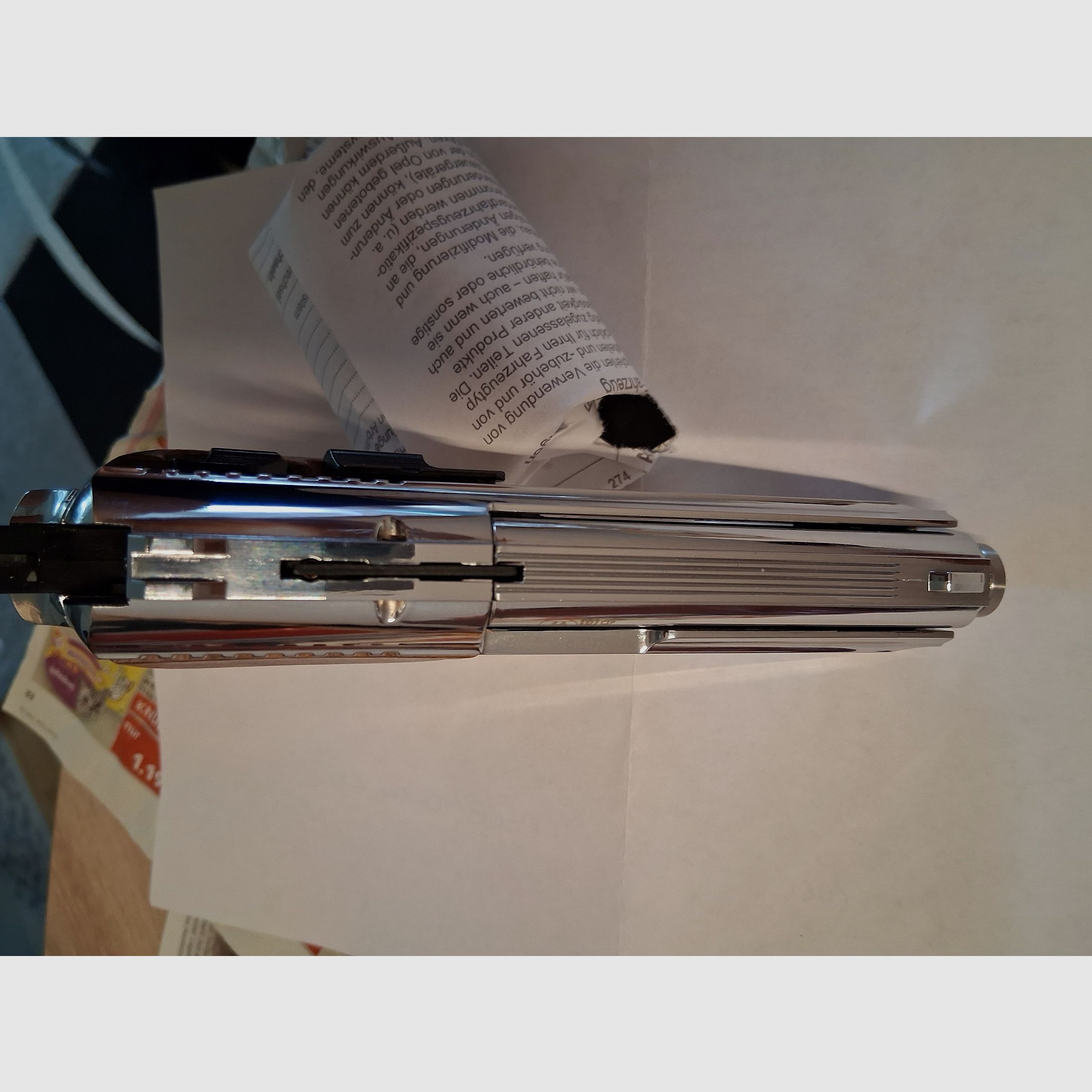 Zoraki 914 chrome (PTB-972), with wooden grips, spare magazine (like new)