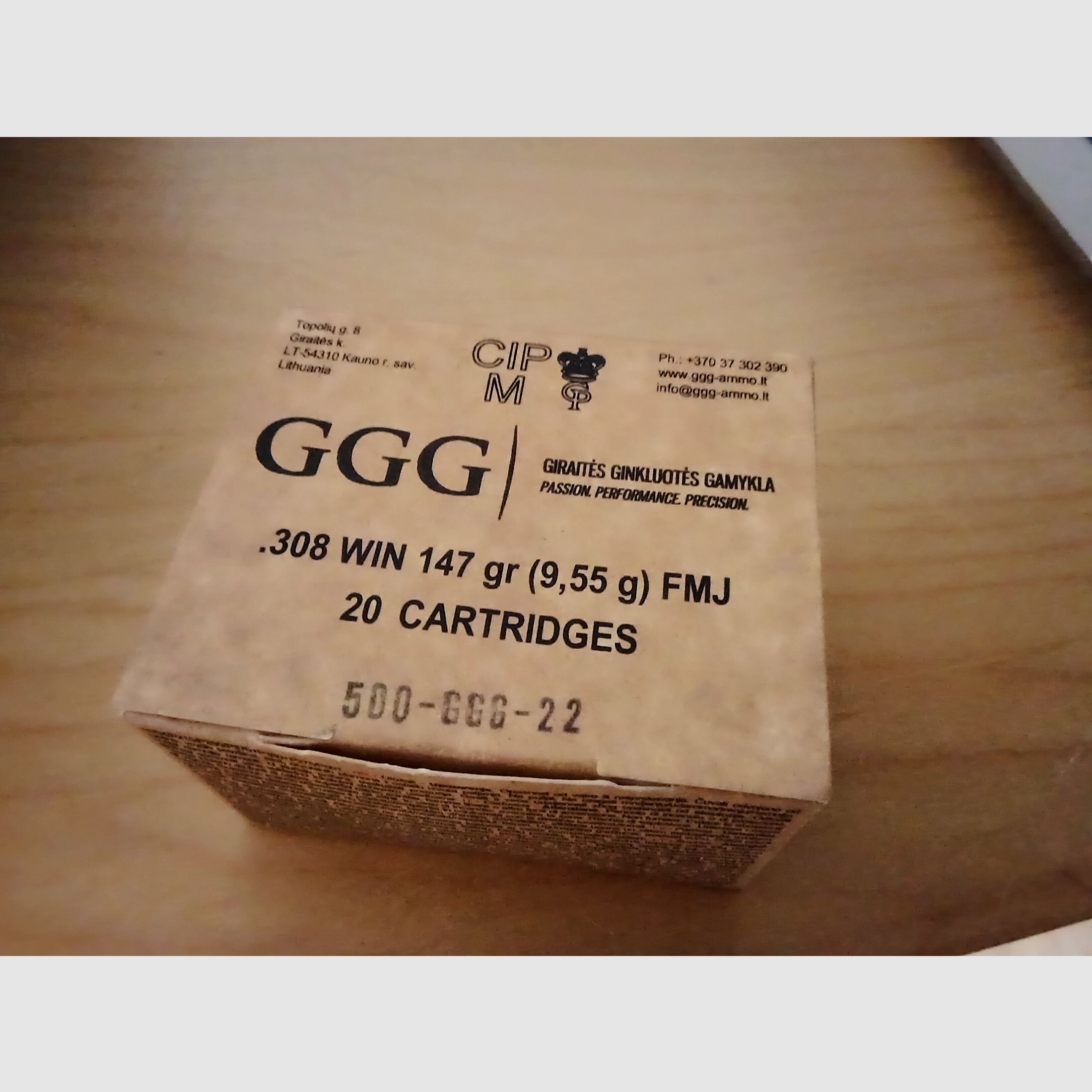 GGG .308Win 147 grs FMJ 32 x 20 pz., totale 640 pz.