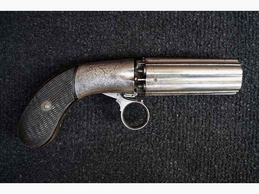 Revólver Pepperbox de percusión J.R. Cooper de 6 disparos con martillo inferior