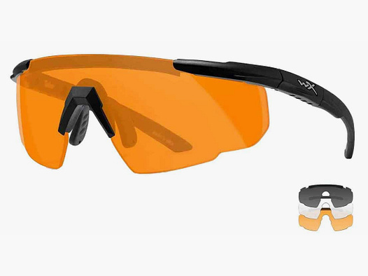 Wiley X Schießbrille Saber Advanced Set Gläser: grau, klar, helles orange, Gestell: matt schwarz