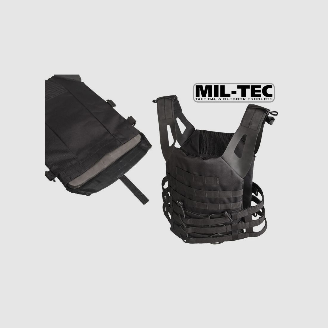 MIL-TEC taktische Weste PLATE CARRIER II, 100 % PE, beschichtet, BLACK, Uni-GrĂ¶Ăźe