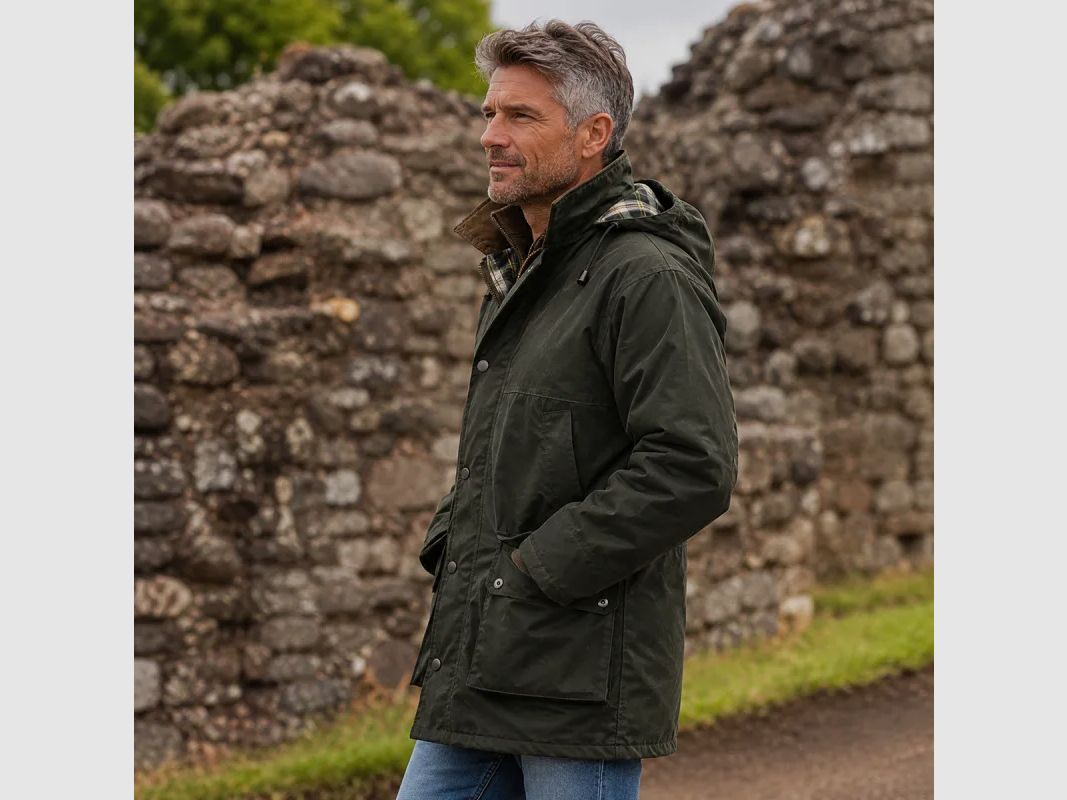 Walker And Hawkes Benson olive waxed jacket with hood, image 6 of 9