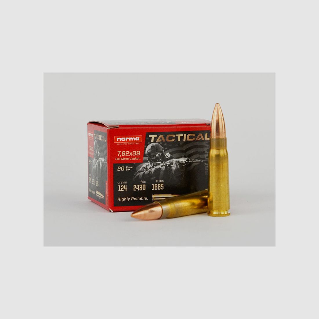 NORMA 7,62 x 39 FMJ TACTICAL, 124 grs 1 verpakking (20 schoten à €0,745*)