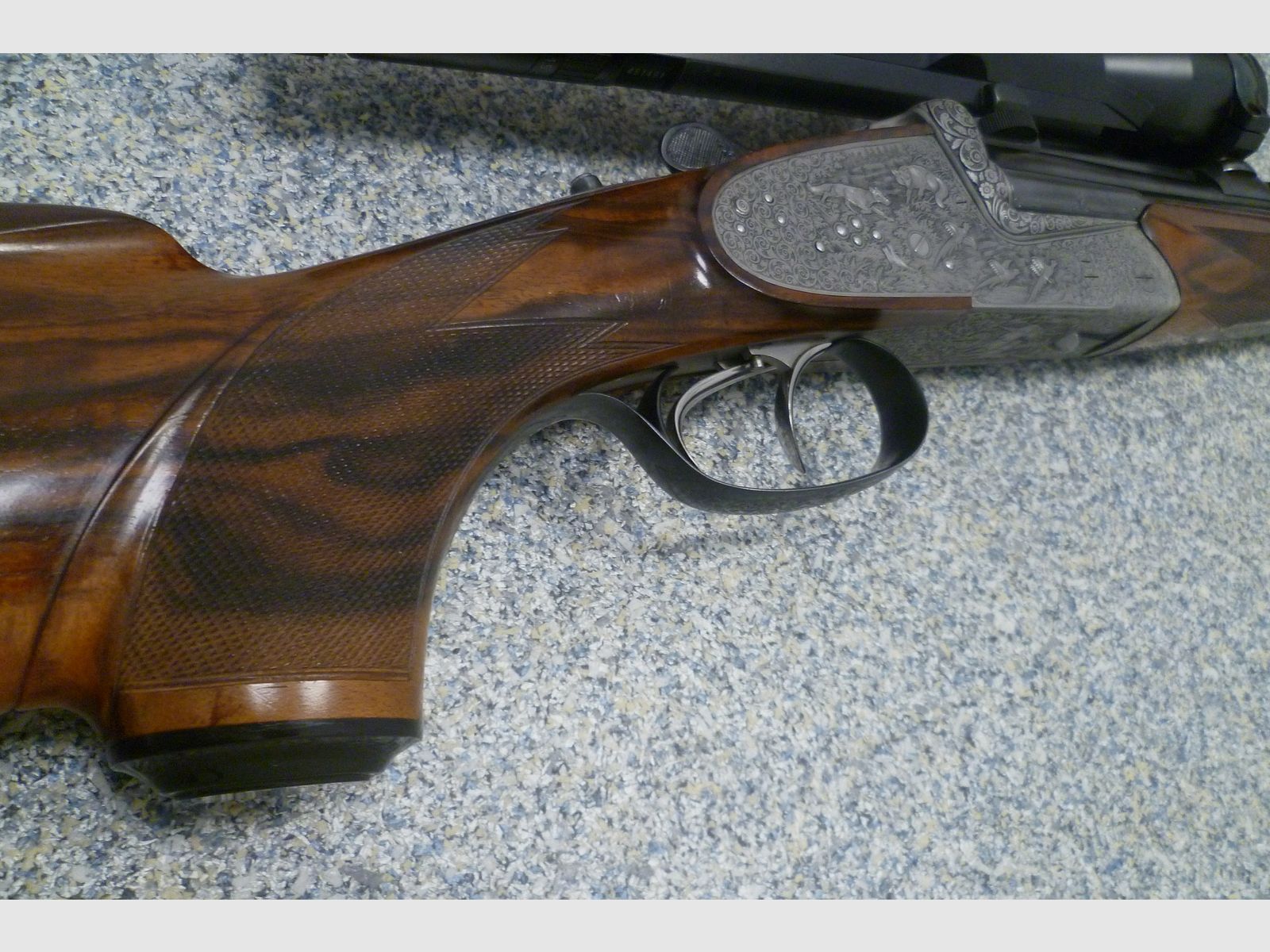 Seitenschloss - Bockdrilling Ludwig Borovnik Ferlach 16/70 & 7x65R & .22 Hornet