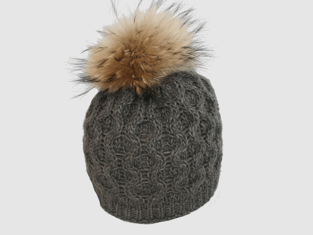 Knit hat with real fur pompom