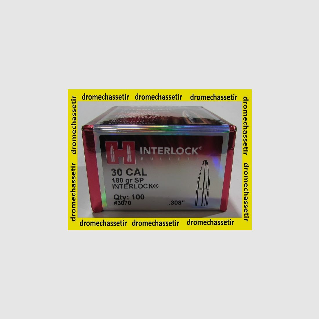 BOX MIT 100 GESCHOSSEN HORNADY INTERLOCK SP, KAL. 308 (7,62MM), GEWICHT 180GR, REF 3070