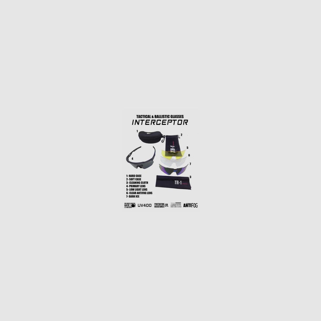 LUNETTES BALISTIQUES 4 LENTILLES TR-1Upgrade Lunettes Balistiques “INTERCEPTOR” code: 1000238, image 2 sur 2