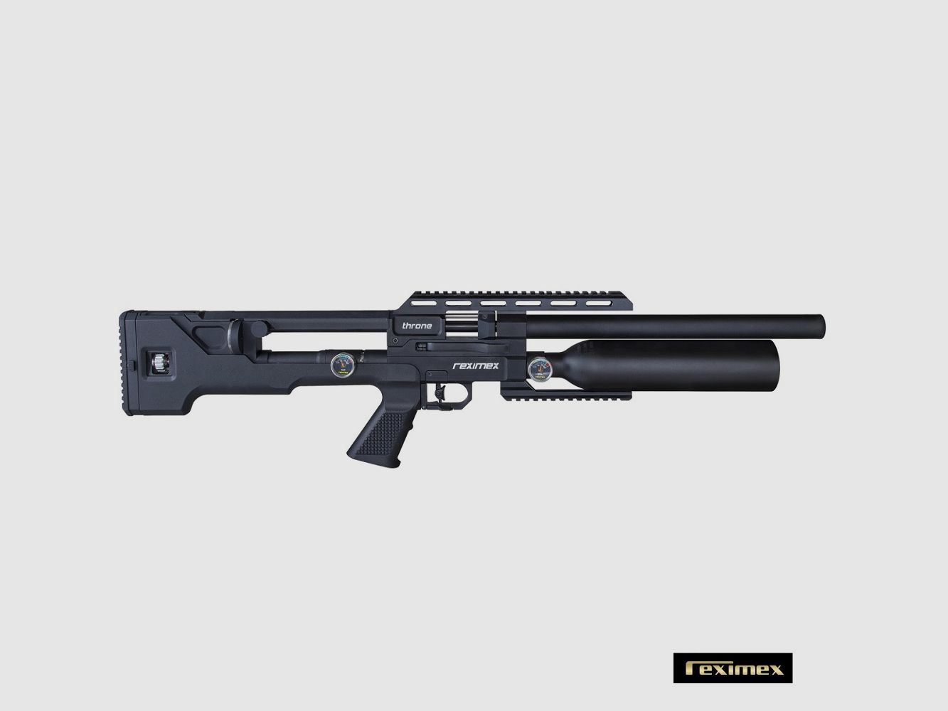 PCP-Büchse Reximex Throne Kaliber 4,50 mm. Kunststoff Schwarz. 24 Joule.