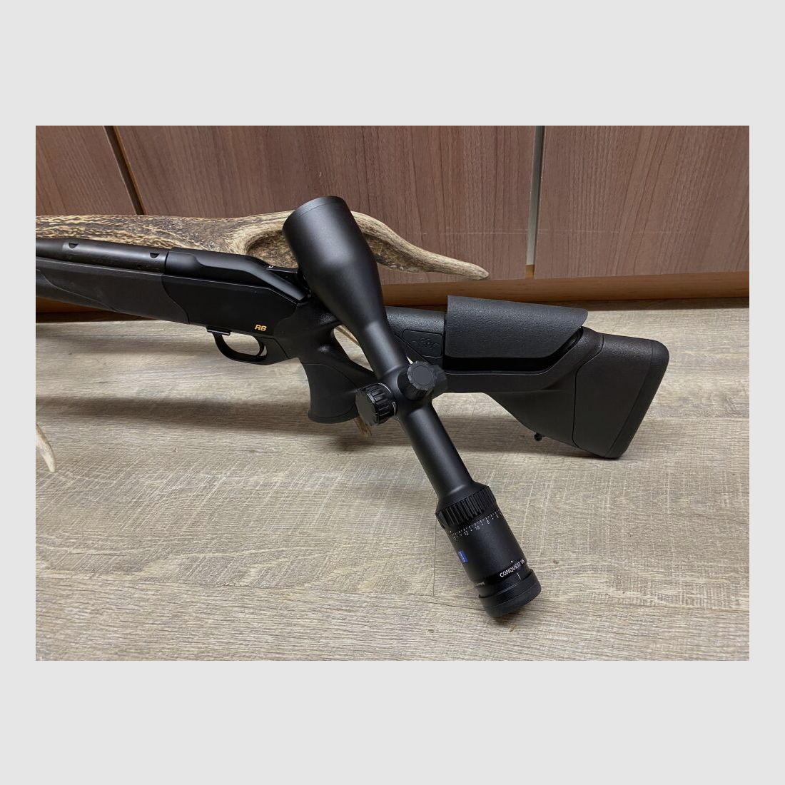Blaser R8 Ultimate, with Zeiss Conquest V6 2.5-15x56, stock comb adjustment, short barrel