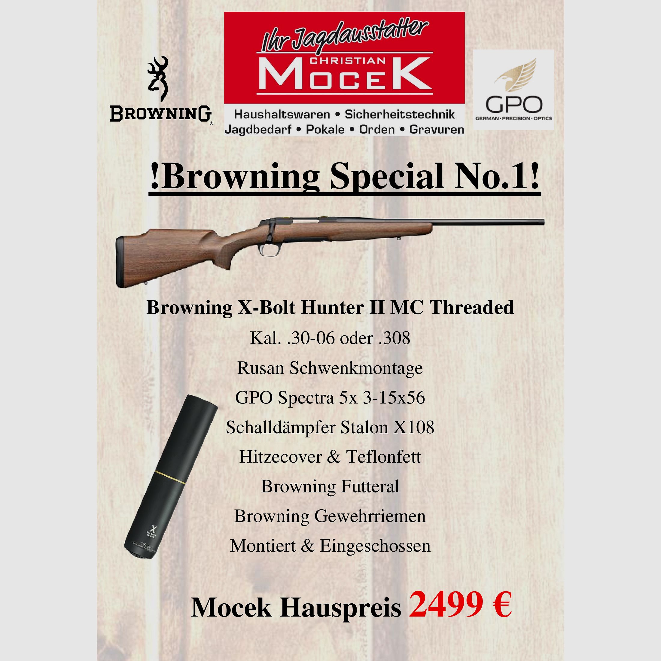 Browning X-Bolt Hunter II  MC Threaded, mit GPO Spectra 5x 3-15x56