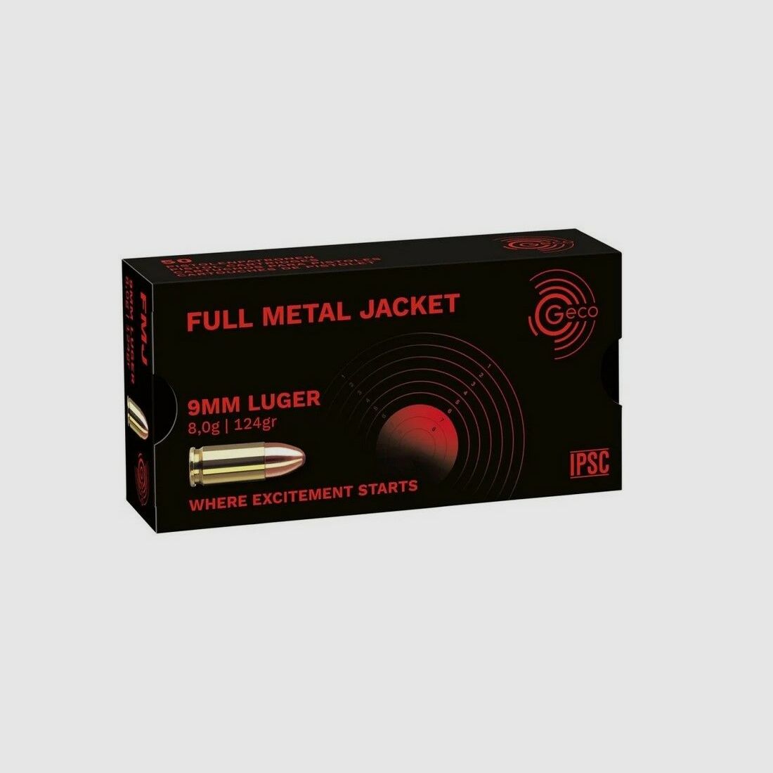 Geco 9 mm Luger full metal jacket 8.0g/124grs.
