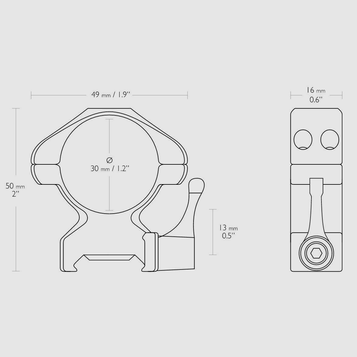 HAWKE 23017 montaggi anello in acciaio da 30 mm alti per guida Weaver