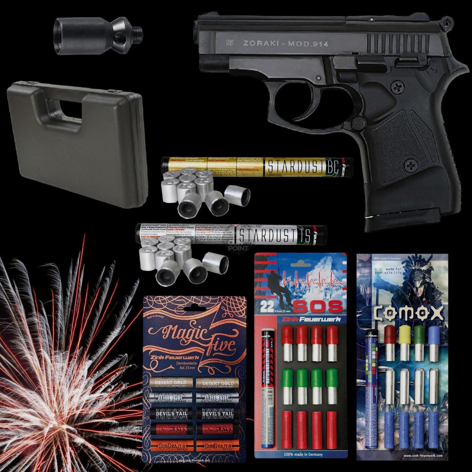 SET !!! Schreckschuss - Pistole - Zoraki 914 - 9 mm P.A.K. inkl. Koffer & 74 Schuss Effektmunition/ Feuerwerk