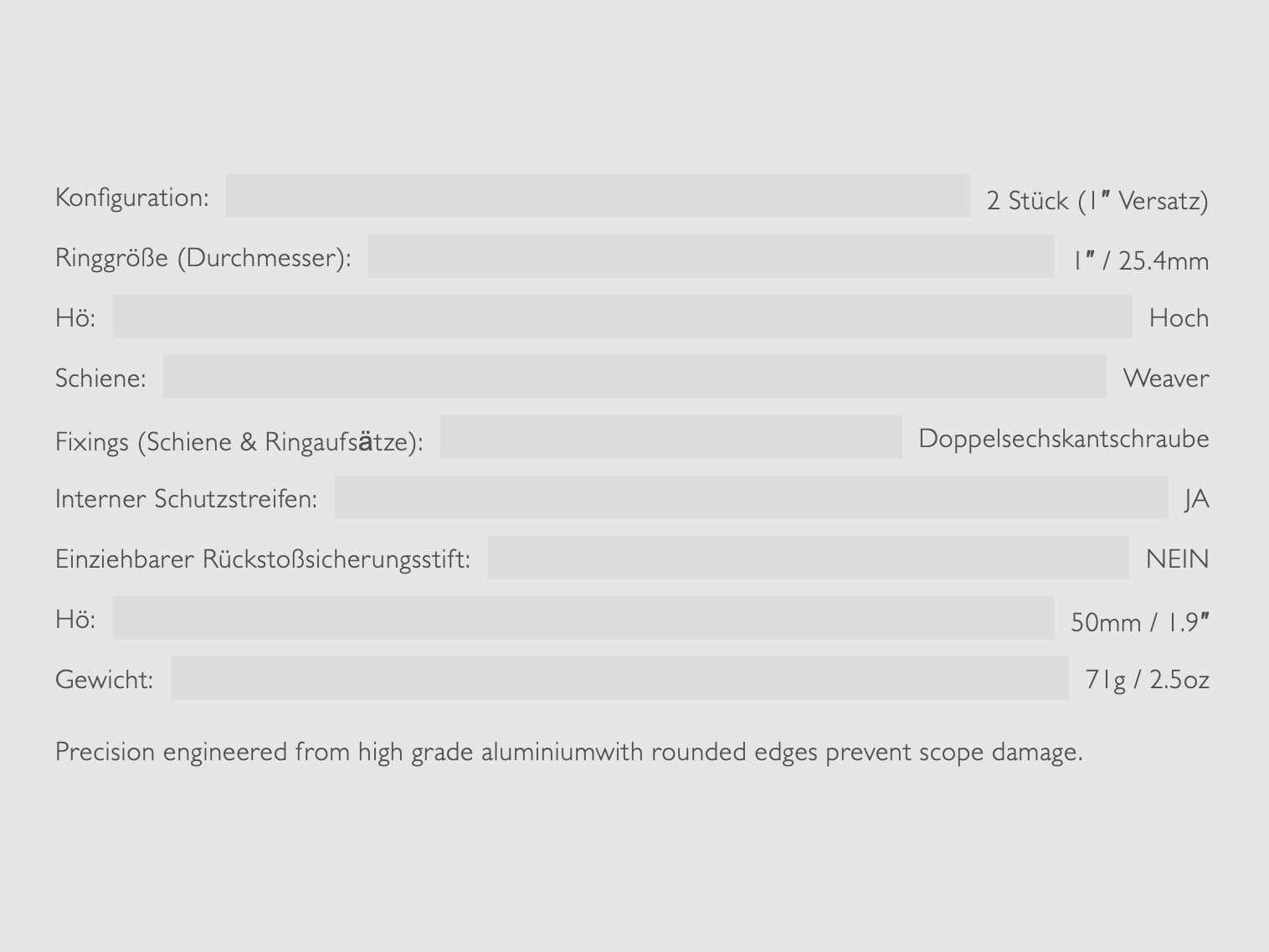 HAWKE 22124 Montaje de anillo 25,4 mm Weaver alto 1 pulgada tamaño de desplazamiento