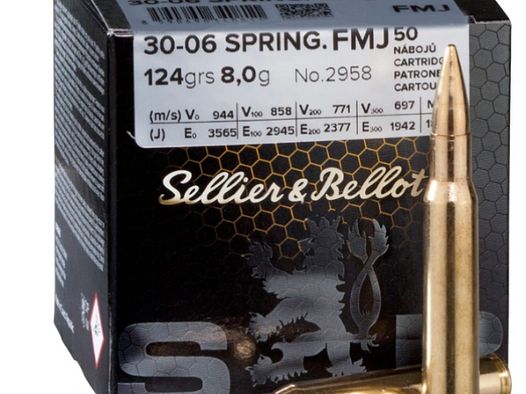 50 Schuss S&B Sellier & Bellot .30-06 SPRING Vollmantel 8g 124gr FMJ Schießkino Patronen Sport SuB