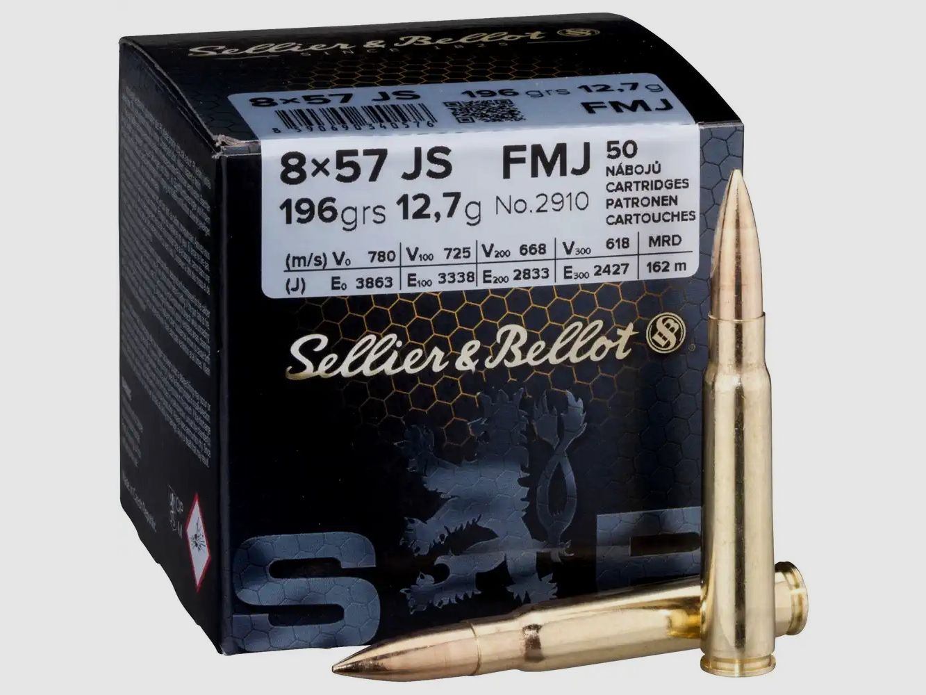 S&B Büchsenpatrone Kal. 8x57 JS Vollmantel 12,7g/196grs.