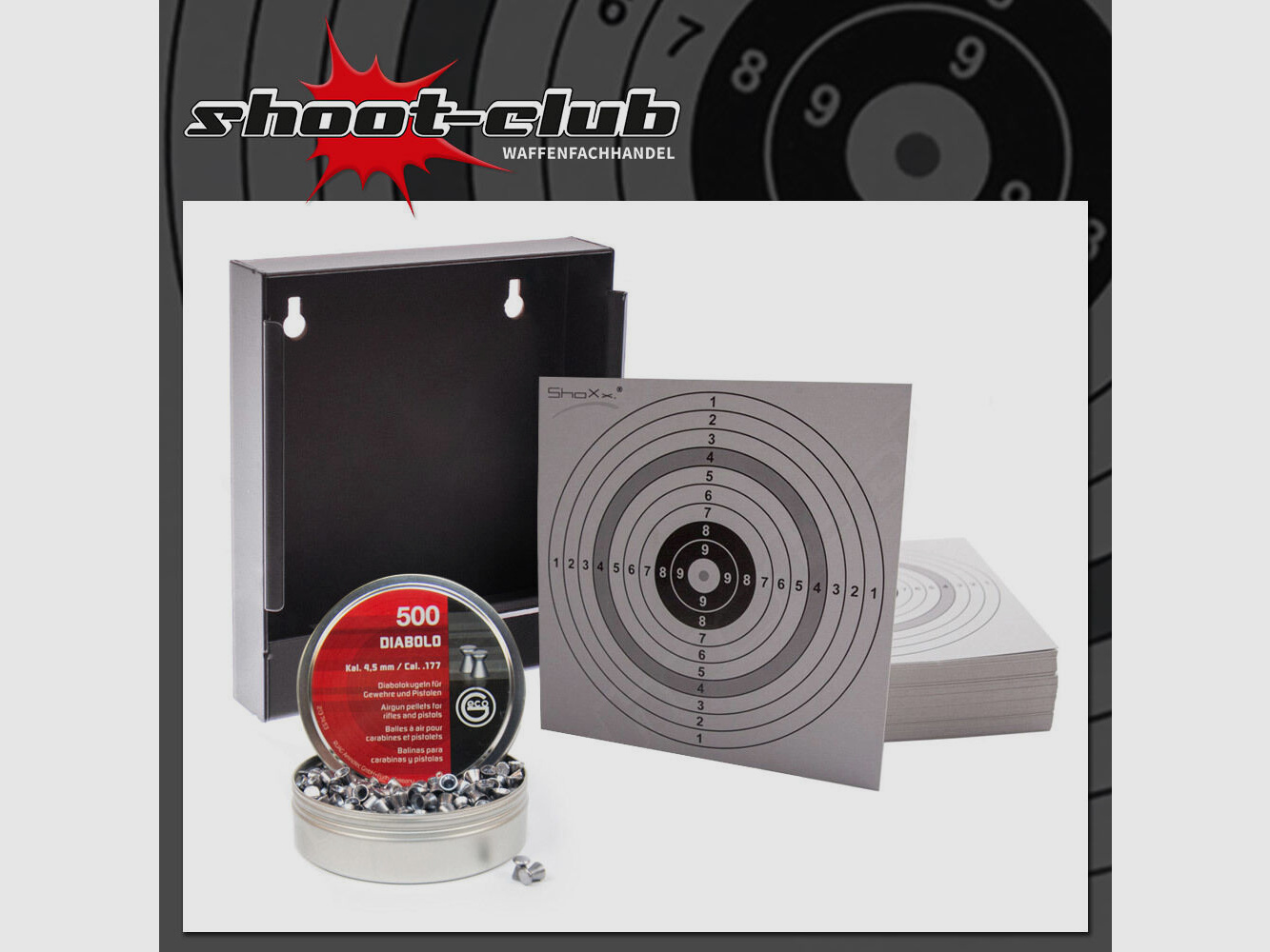 shoot-club GmbH Set: Bullet Trap + 120 Target Sheets + RWS Geco