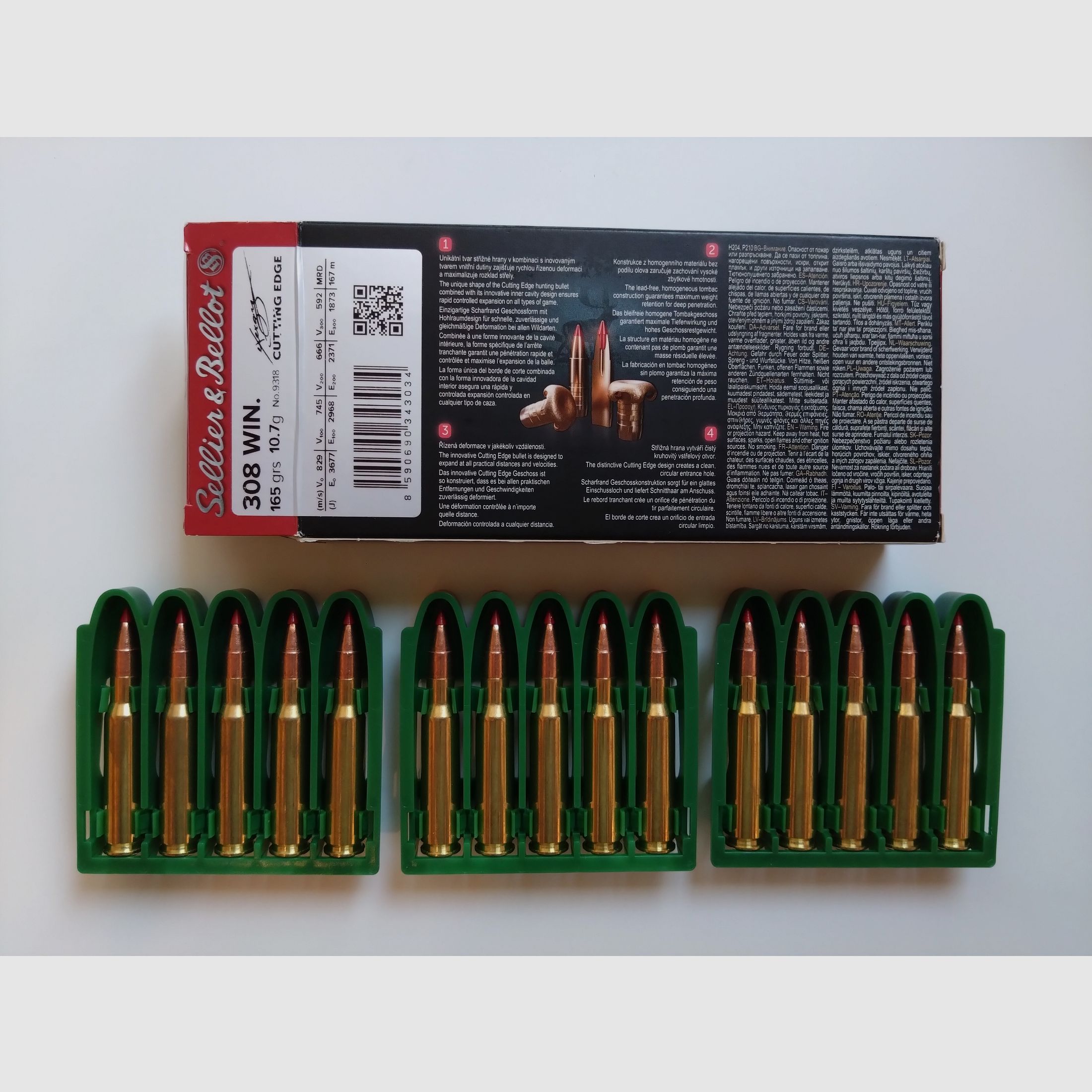 .308 Win cartouches de chasse 15 pcs S+B exergy EDGE 165 grs