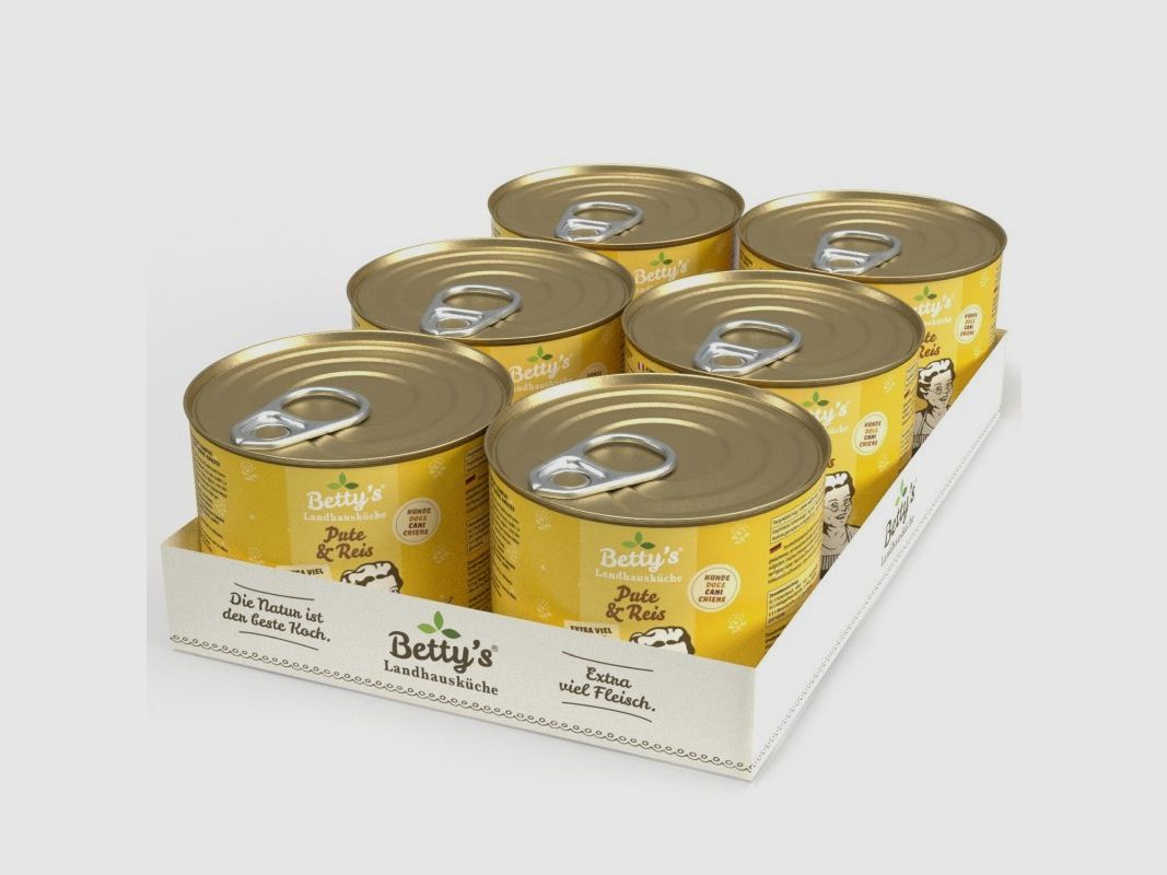 Betty`s Landhausküche Hundefutter Pute & Reis 6x 200g