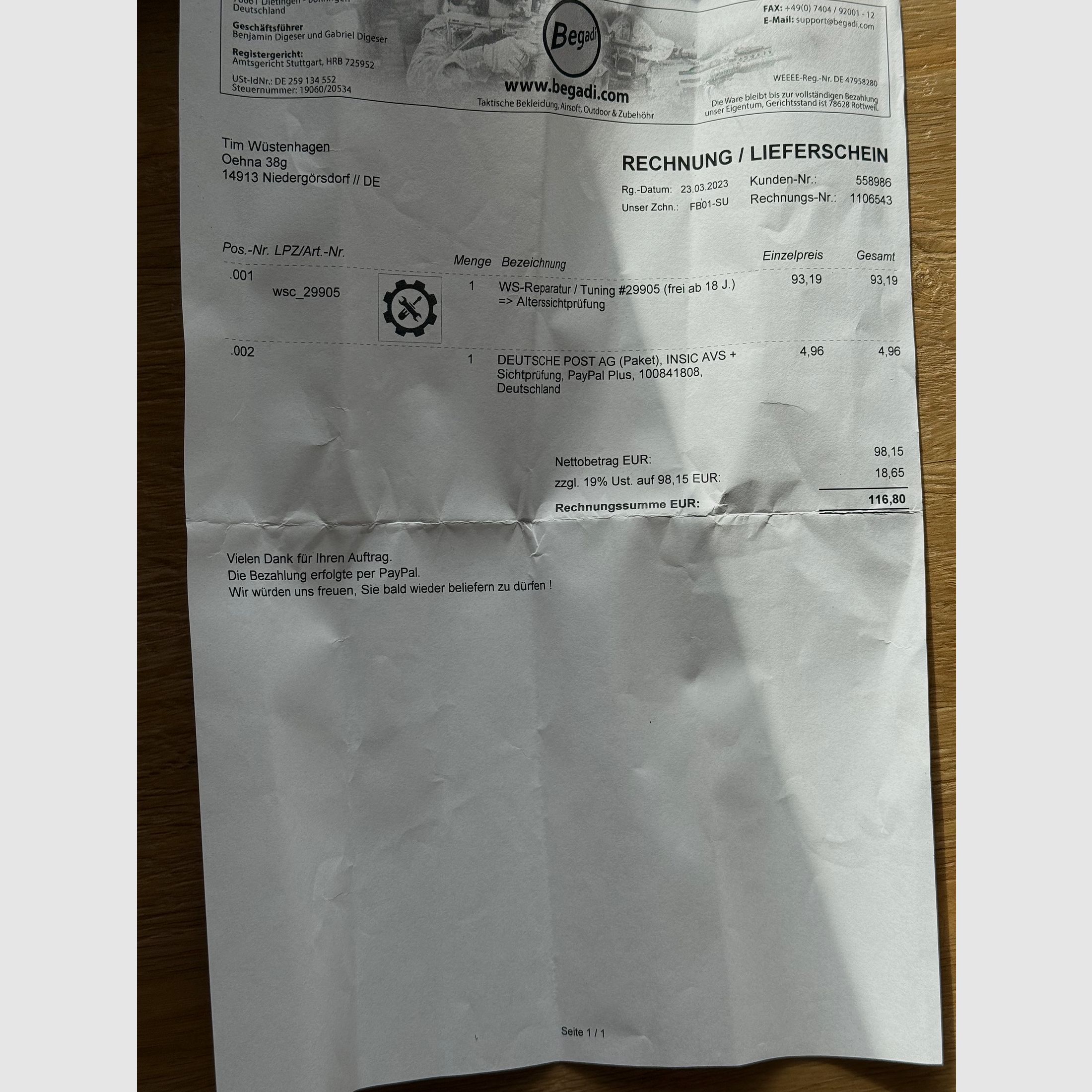 ICS M4 CXP HOG Tubular S inkl.  Zubehör