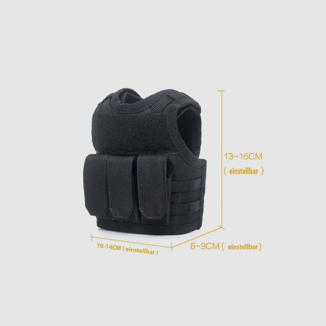 Mini Tactical Schutzweste mit Fronttsachen für Bierflasche / Weinflasche / Thermosflasche - Schwarz
