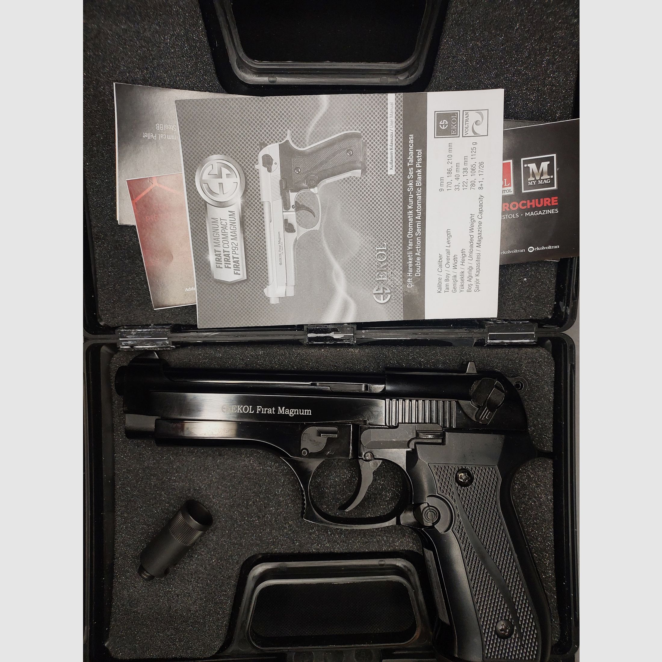 Ekol Firat Magnum Schreckschuss Pistole in schwarz, Kaliber 9mm P.A.K. (PTB 1112) wie neu!