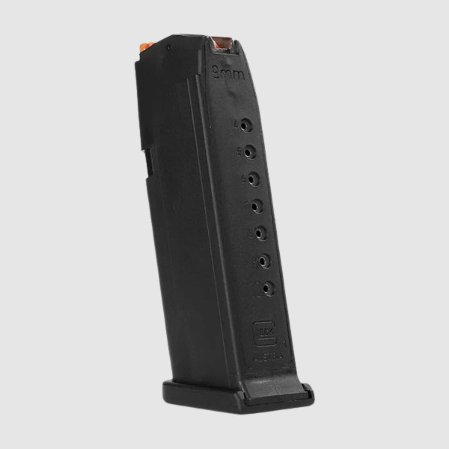 Cargador Glock 19 cal. 9mm Luger 10 disparos - negro con seguidor naranja