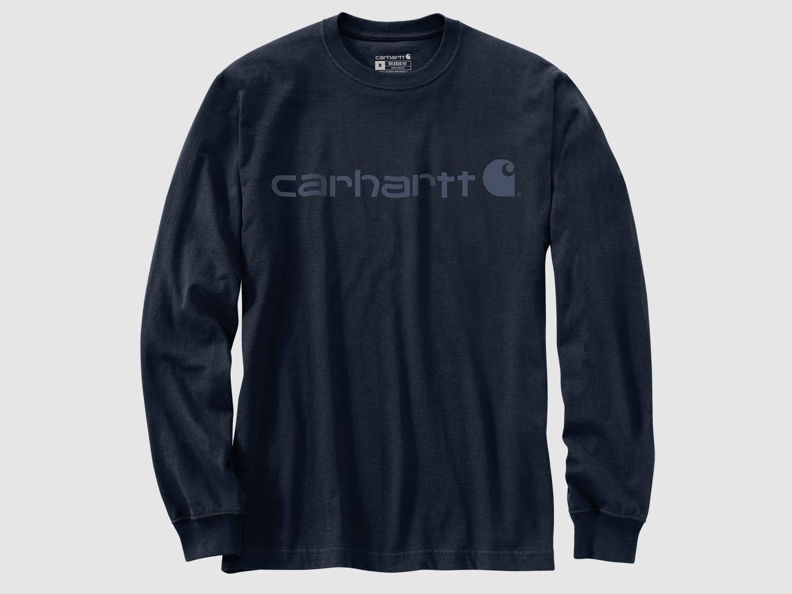 Carhartt Dearborn Relaxed LS Logo T-Shirt Uomo Blu Marino/Blu Scuro 2XL