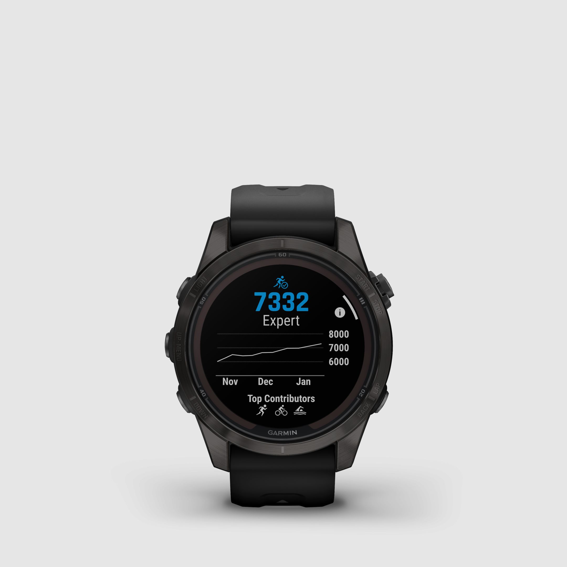 Garmin fēnix® 7S Pro – Edizione Sapphire Solar, Nero/Grigio Carbonio Titanio DLC con cinturino in silicone QuickFit® da 20 mm