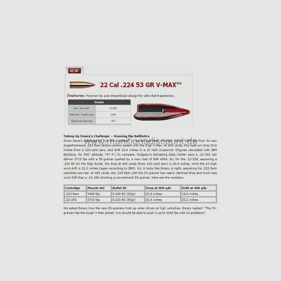 Federal mit 53 grs. Hornady V-Max