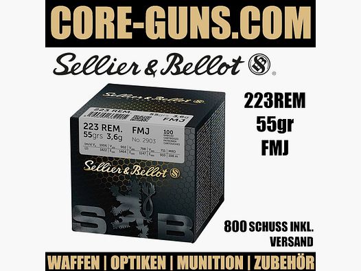 Sellier & Bellot .223 Rem. Vlm BT 3,6g/55grs. - ANGEBOTSPREIS - 800! SCHUSS	 S&B 223Rem 55gr FMJ sofort verfügbar inkl. Versand