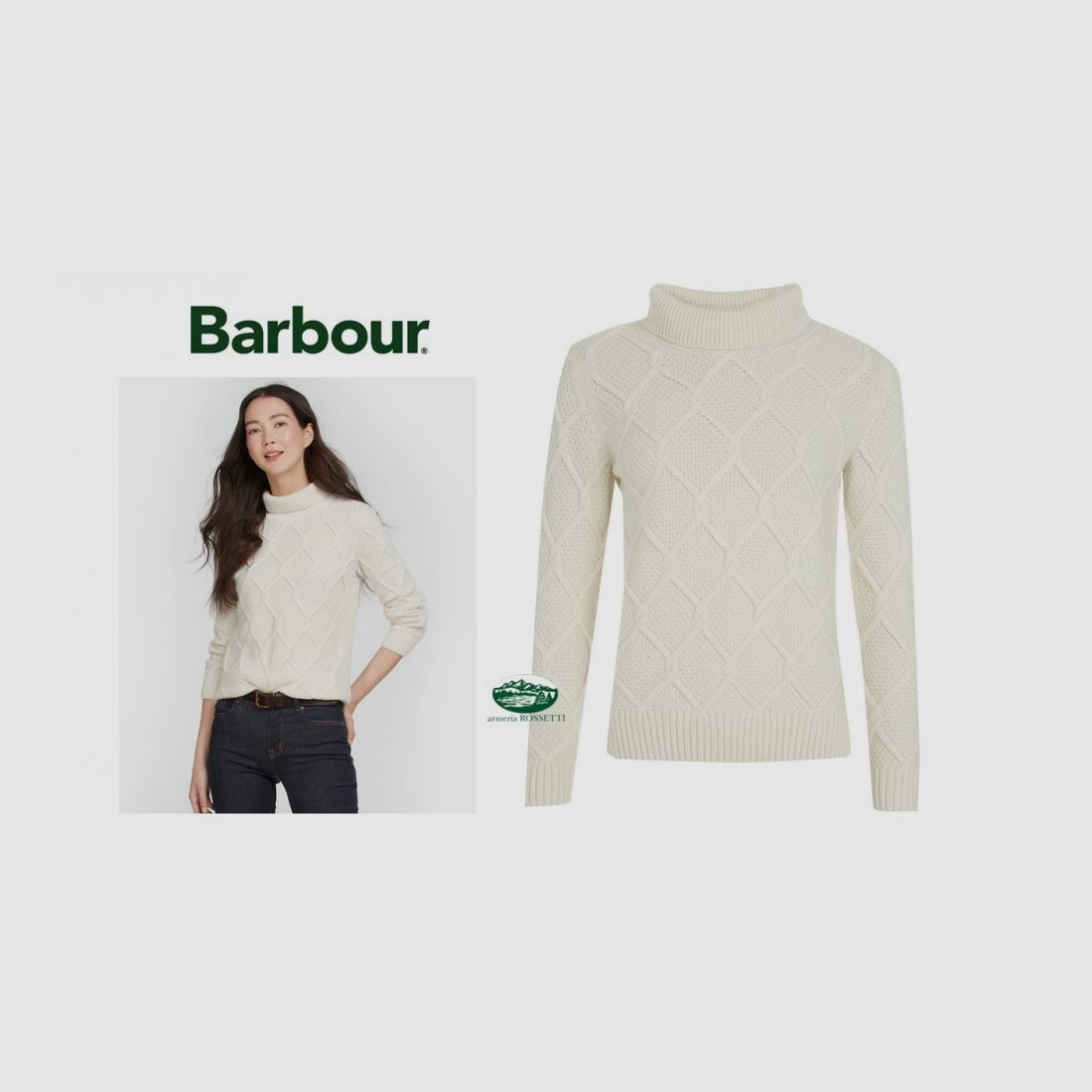 BARBOUR BURNE cable knit turtleneck cream color women