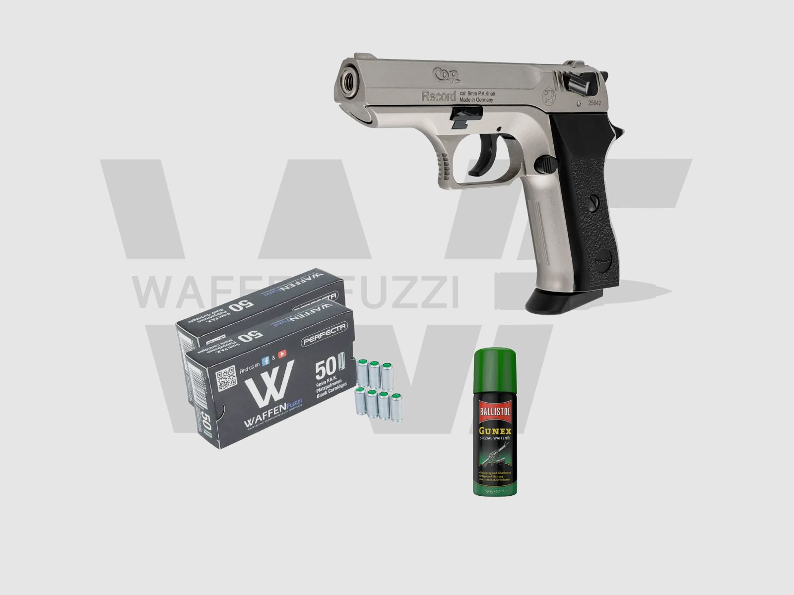 Record Cop NICKEL Blank Firing Pistol Set "S" Caliber 9mm PAK